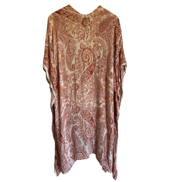 Nicole Miller New York 100% Viscose Tan Orange Wrap Shawl Cover Up Boho Bohemian - Picture 2 of 6